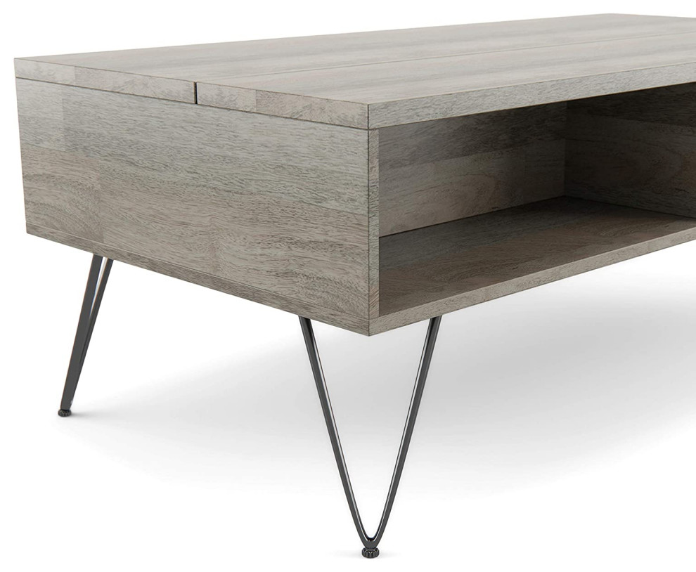 Industrial Coffee Table  2 Shelves  ampLift Up Top With Inner Storage   Transitional   Coffee Tables   by Declusia  Houzz