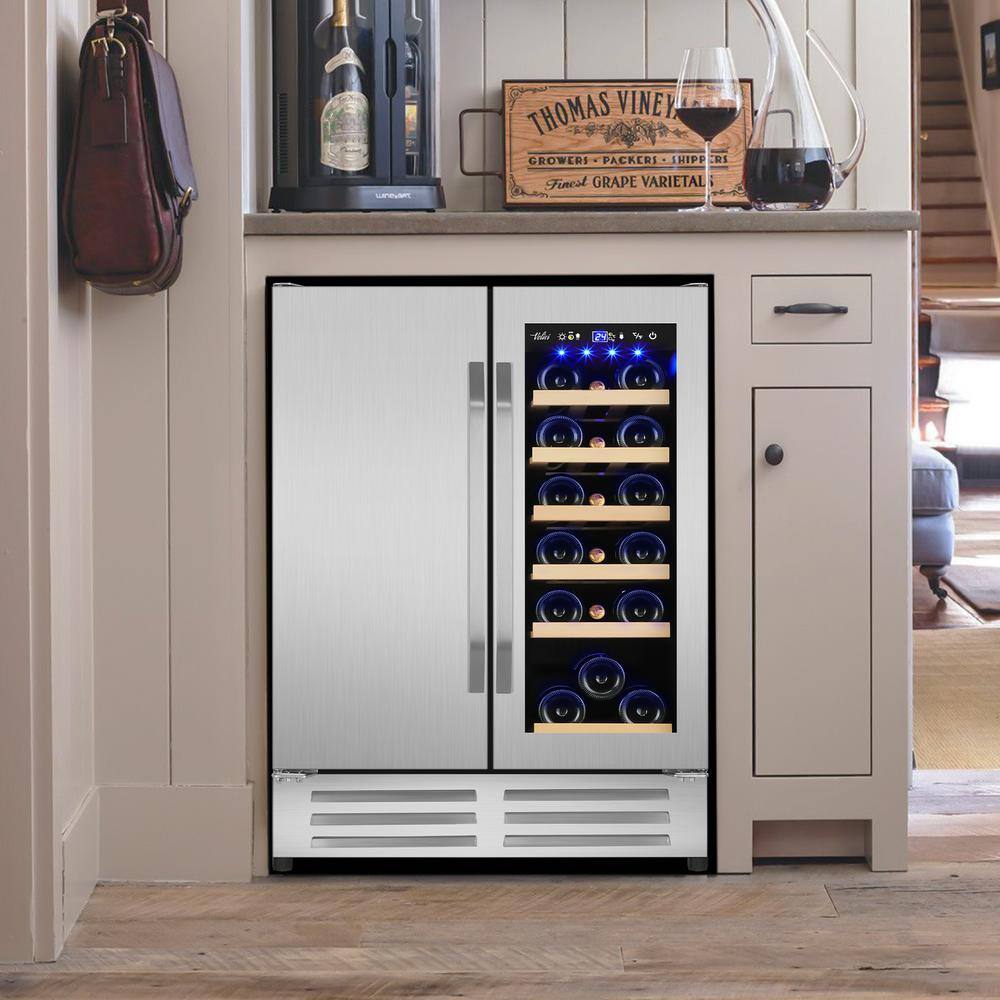 Velivi 24 in.Dual Zone 20-Wine Bottles and 88-Can Built-In and Freestanding with French Door Beverage Cooler in Stainless Steel KMYL120-2HD