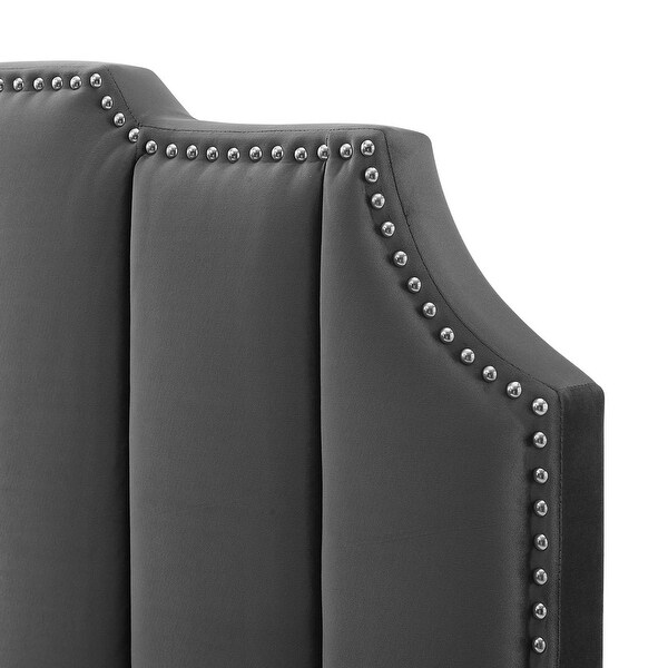 Littleton Channel Tufted Charcoal Velvet Upholstered Twin Size Headboard with Nailhead Trim - - 34139020