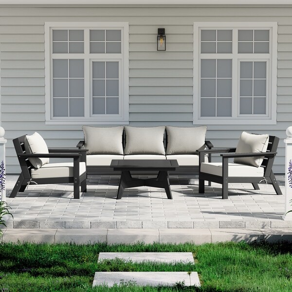 Polytrends Birchwood All Weather HDPE Outdoor Patio Black Deep Seating Sectional (6Piece Set)