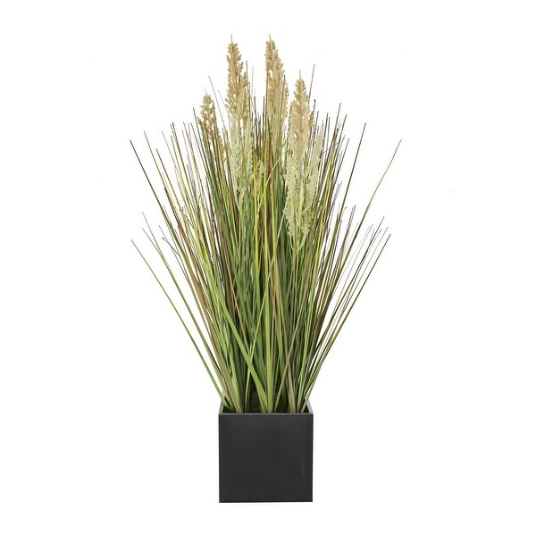 Faux Foliage Onion Grass Artificial Plant with Black Rectangular Plastic Pot