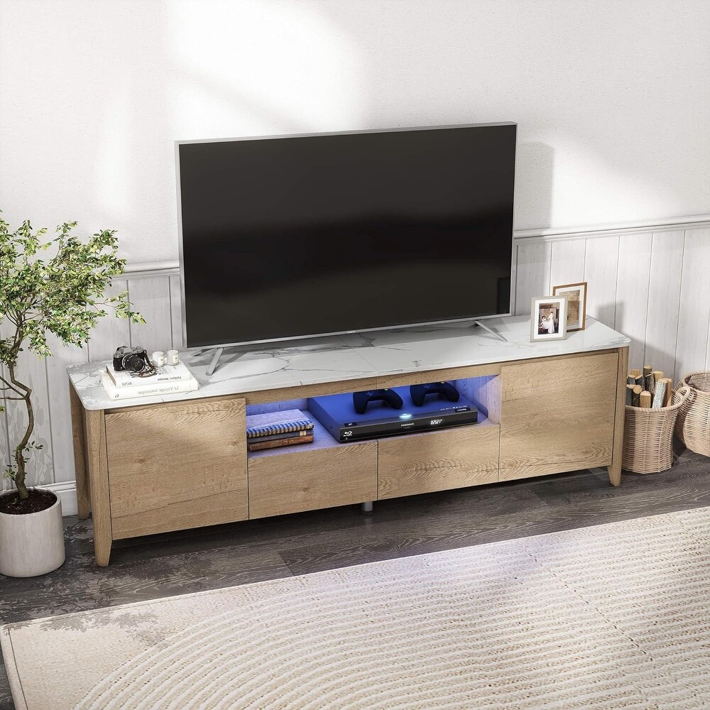 70 inches TV Stand with LED Lights   Drawers for Gaming Bedroom   M