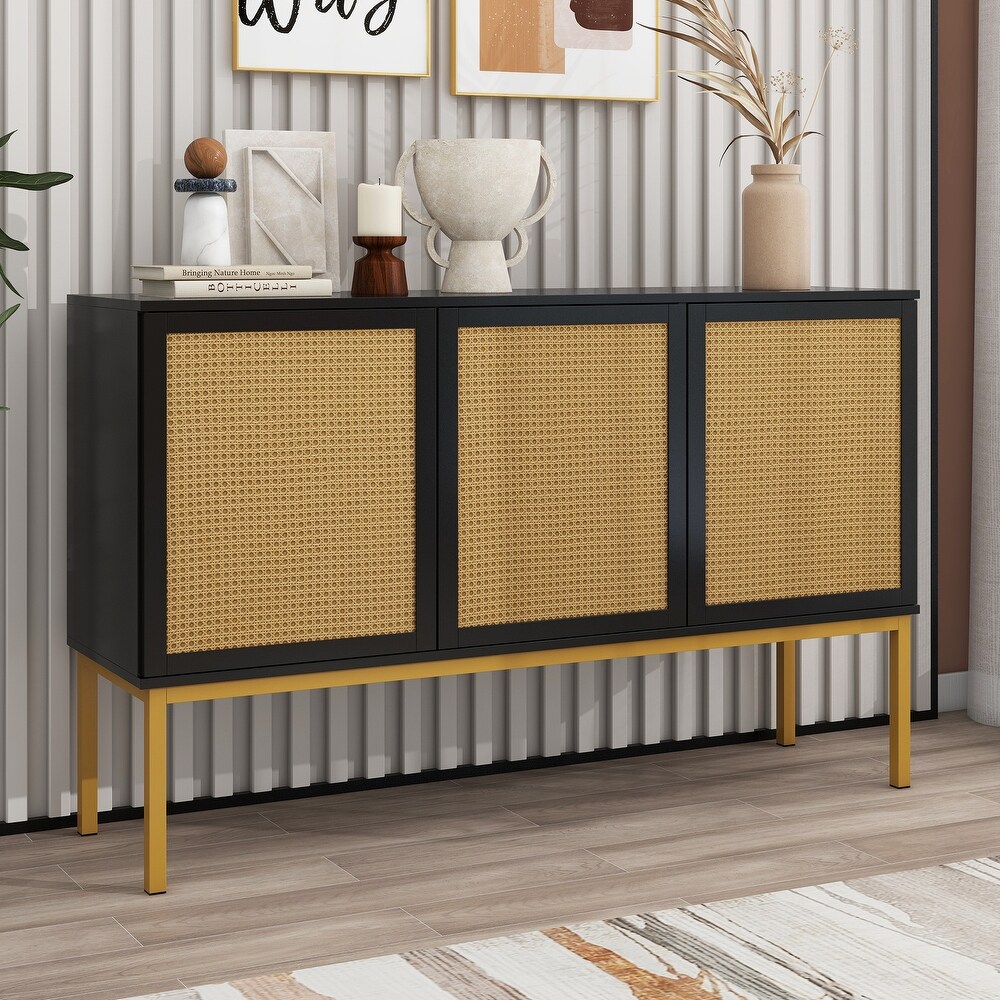 Large Storage Space Sideboard with Artificial Rattan Door and Rebound Device