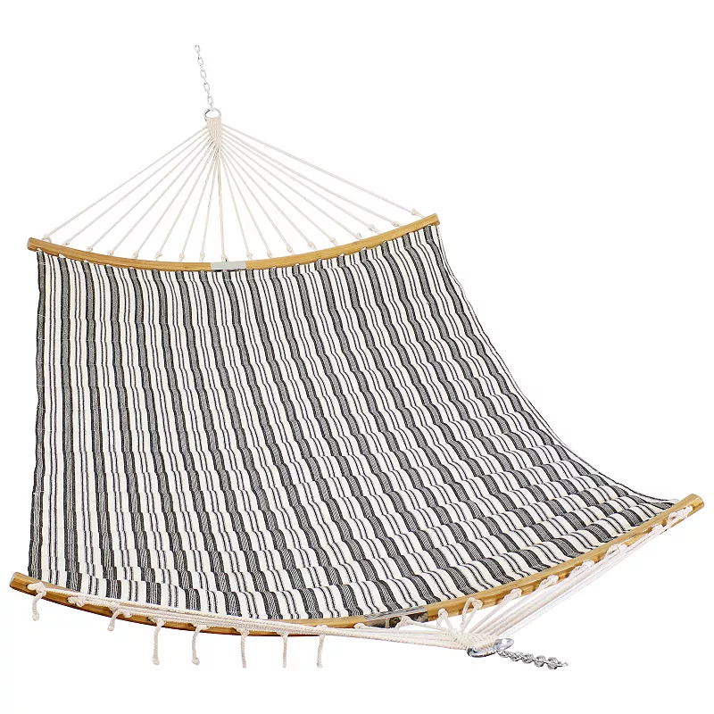 Sunnydaze 2-Person Polycotton Hammock with Foldable Spreader Bar - Striped