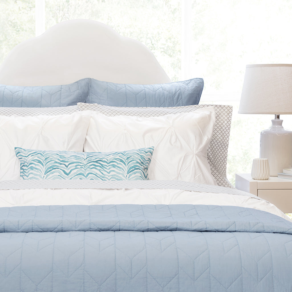 French Blue Chevron Quilt Sham Pair