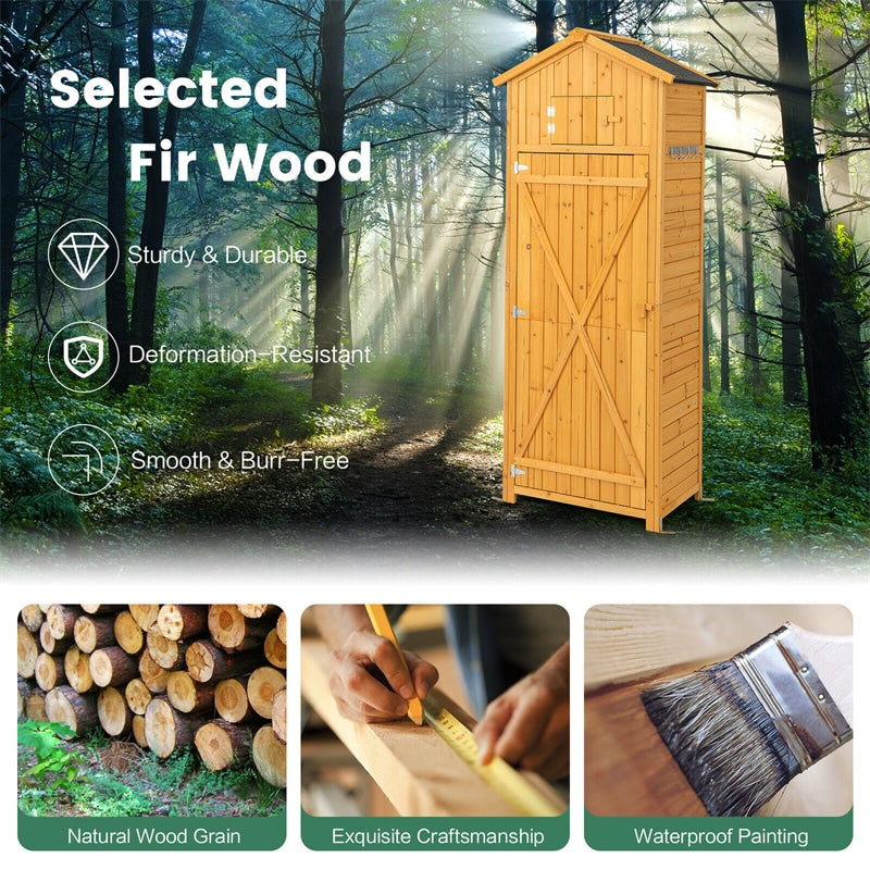 Outdoor Storage Shed Wooden Tool Room Waterproof Garden Storage Cabinet with Lockable Doors & Foldable Table