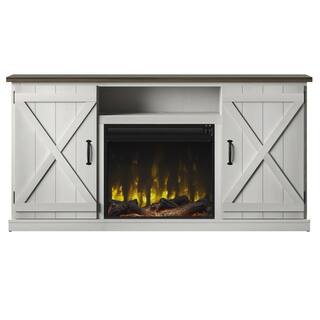 Twin Star Home 63.38 in. Freestanding Wooden Electric Fireplace TV Stand in Old Wood White 140640