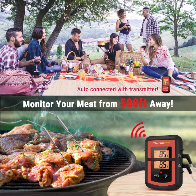 Thermopro Tp20bw Remote Meat Thermometer With Large Lcd Display And Dual Stainless Steel Probes For Grilling Smoker Bbq Thermometer