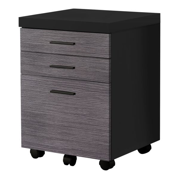 File Cabinet， Rolling Mobile， Storage Drawers， Printer Stand， Office， Work， Black And Grey Laminate， Contemporary， Modern