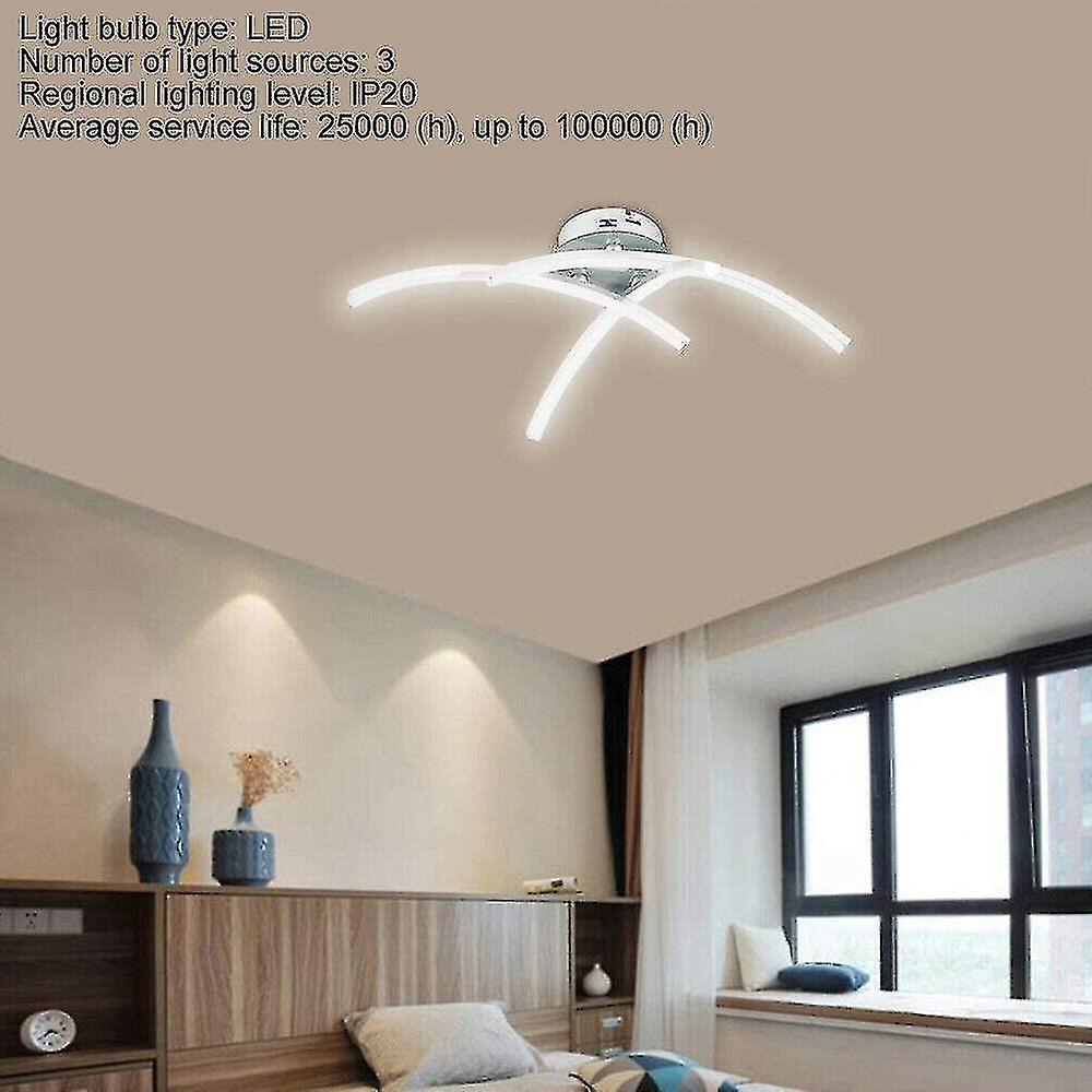 Led Ceiling Light， Modern Design Curved Ceiling Chandelier Lamp With 3 Curved Lights For Living Room Bedroom Dining Room 18w (cool White)