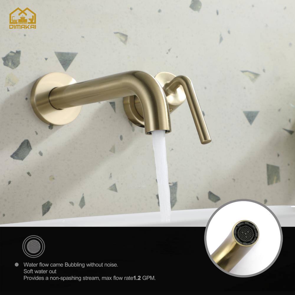 Hlihome Single Hole Wall Mount Bathroom Faucet with Single-Handle Brass in Brushed Gold DK-9004-BG