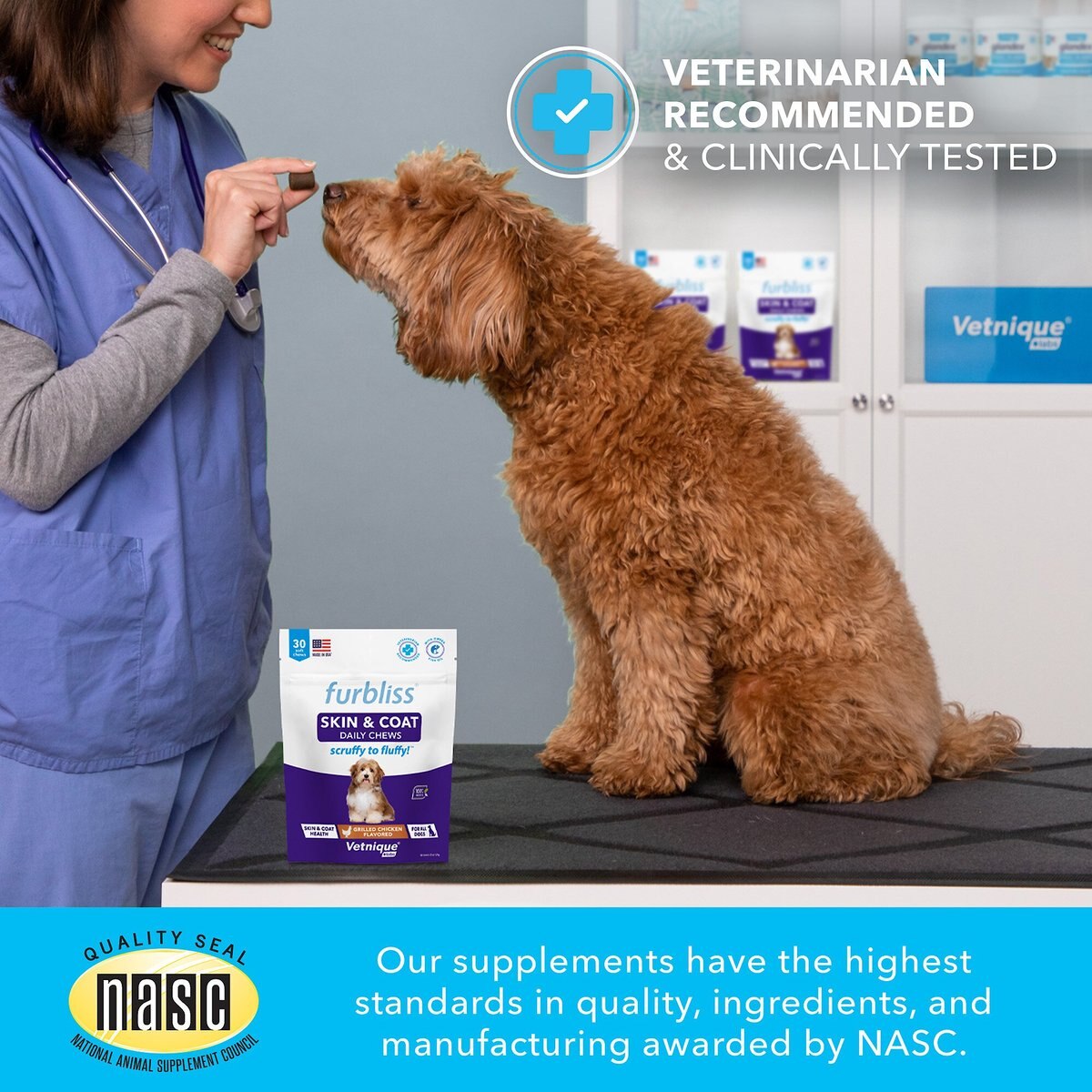 Vetnique Labs Furbliss Skin and Coat Daily Omega Soft Grilled Chicken Dog Supplements