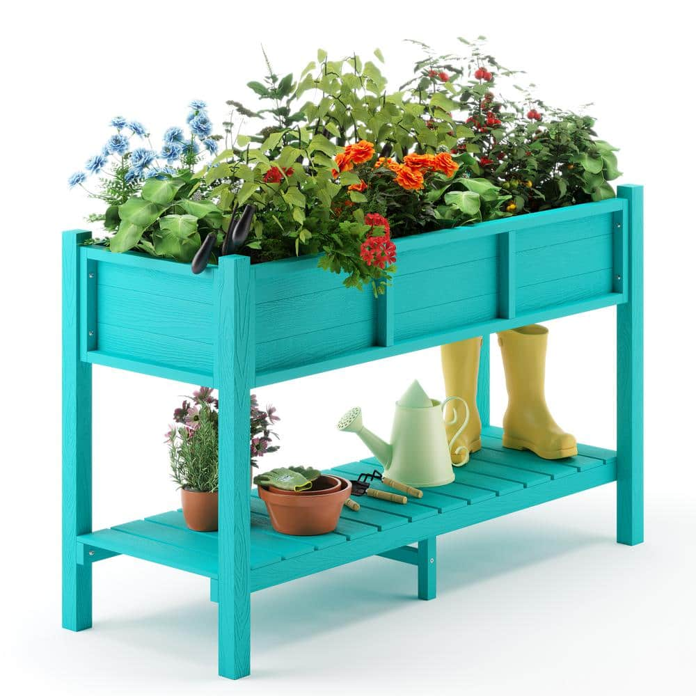 LUE BONA Raised Garden Bed， Elevated Wood Planter Box Stand for Backyard， Patio， Balcony-Blue DPTHD23002-3