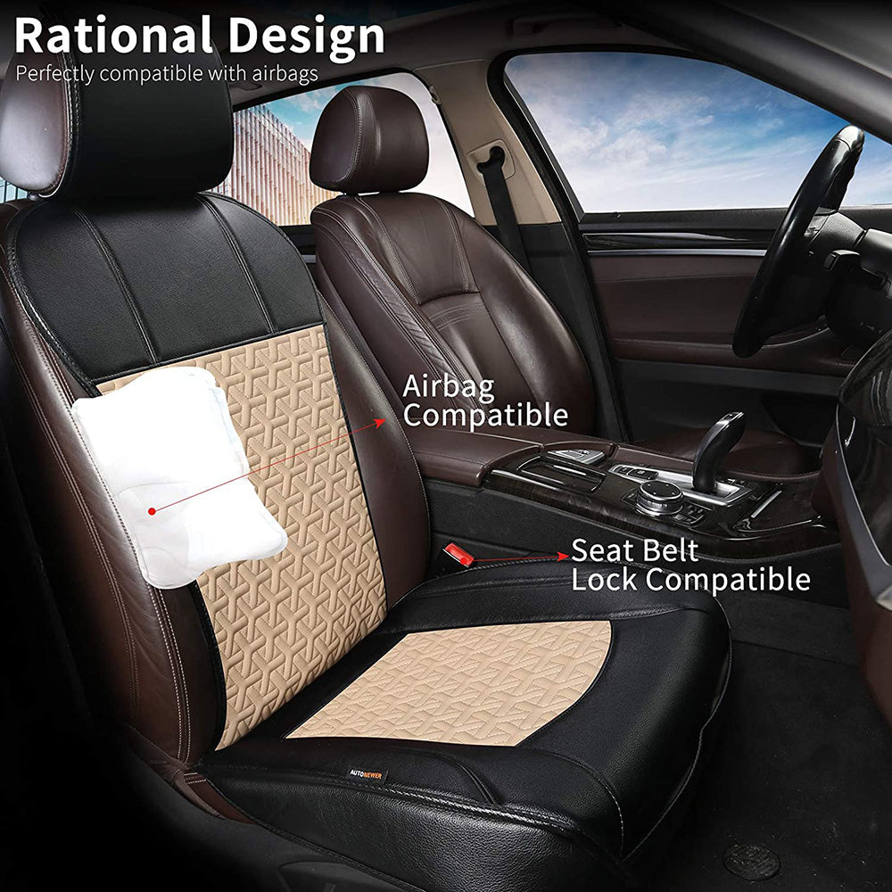 Leather Pu Car Seat Cover， Luxury Universal Front Car Seat Cushion， Full Wrapped Edge Waterproof Car Seat Protectors， Universal Fit For 95% Cars，Suv，Trucks(2Pcs，Black+Beige)