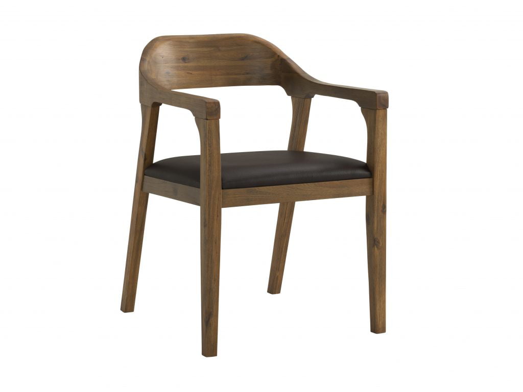 Boraam Rasmus Wood and Faux Leather Dining Armchair， Chestnut Wire-Brush Finish