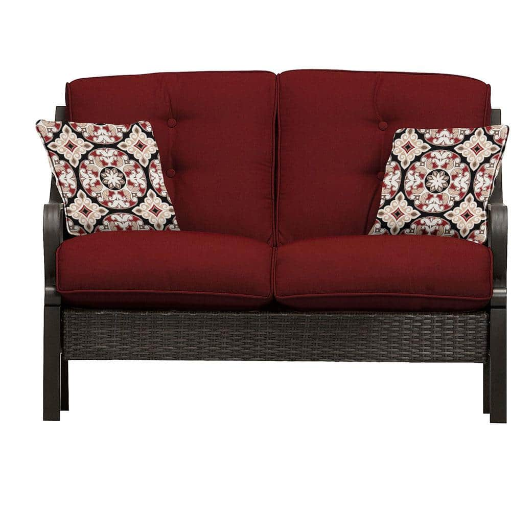 Hanover Ventura 4-Piece All-Weather Wicker Patio Seating Set with Crimson Red Cushions, 4-Pillows, Coffee Table VENTURA4PC-RED