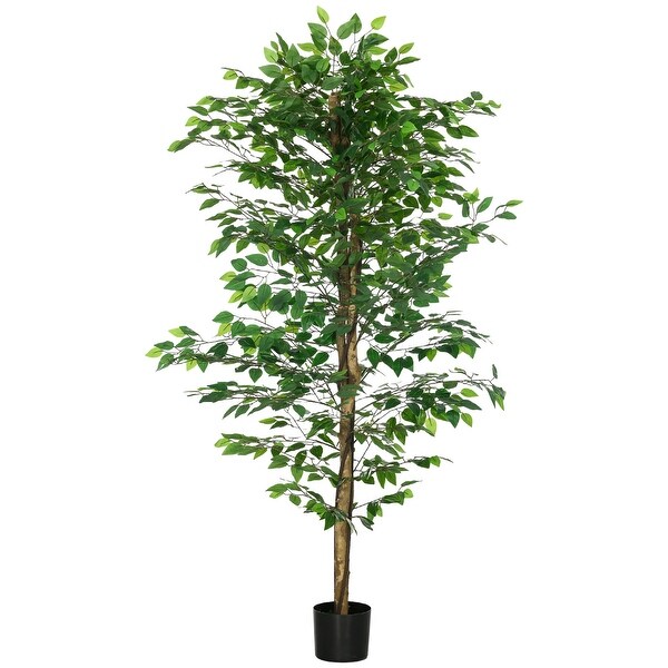 HOMCOM 6ft Artificial Ficus with Pot，Indoor Outdoor Fake Plant for Home Office Living Room Décor