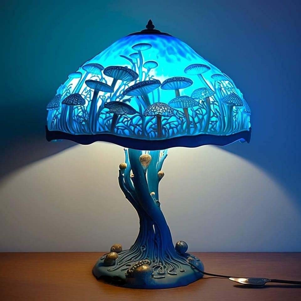 70% OFF - Stained Glass Plant Series Table Lamp-Blue Mushroom