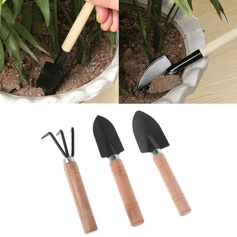 Mini Garden Potting Tool with Wooden Handle Shovel Rake Shovel Multifunctional Household Plant Garden Hand Tools