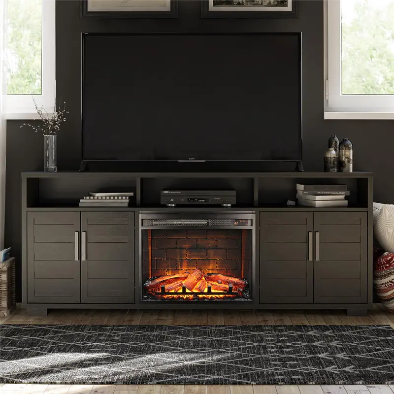 Flintrock Espresso 75 TV Stand with Electric Fireplace