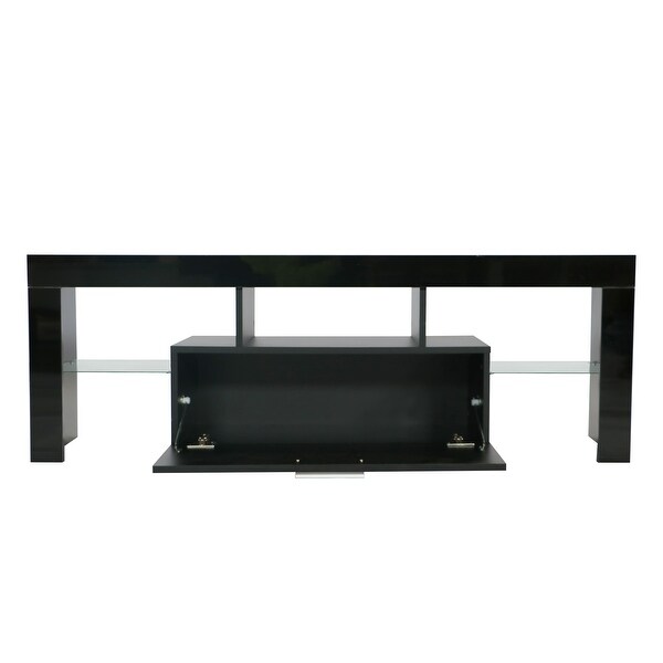 51''L RGB LED High Glossy TV Stand Console Cabinet with 2 Glass Shelf