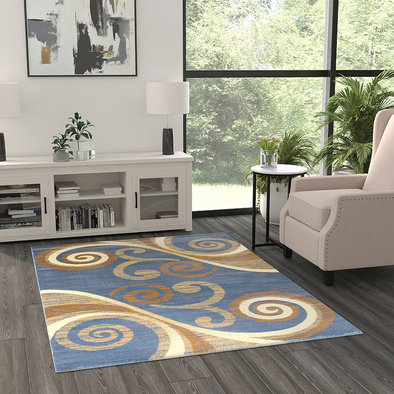 Masada Rugs Masada Rugs Stephanie Collection 5'x7' Area Rug with Modern Contemporary Design in Blue， Beige and Brown - Design 1100