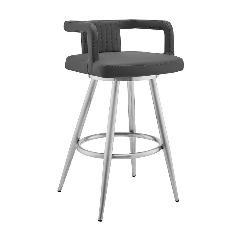 Gabriele 26 Gray Faux Leather and Brushed Stainless Steel Swivel Bar Stool