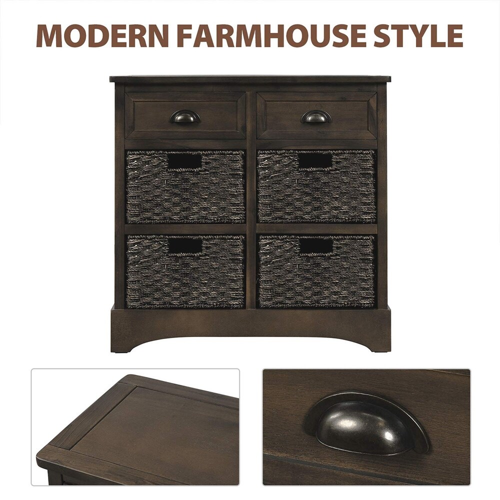 Storage Cabinet  Rustic Storage Cabinet with Two Drawers and Four Classic Fabric Basket  Accent Furniture