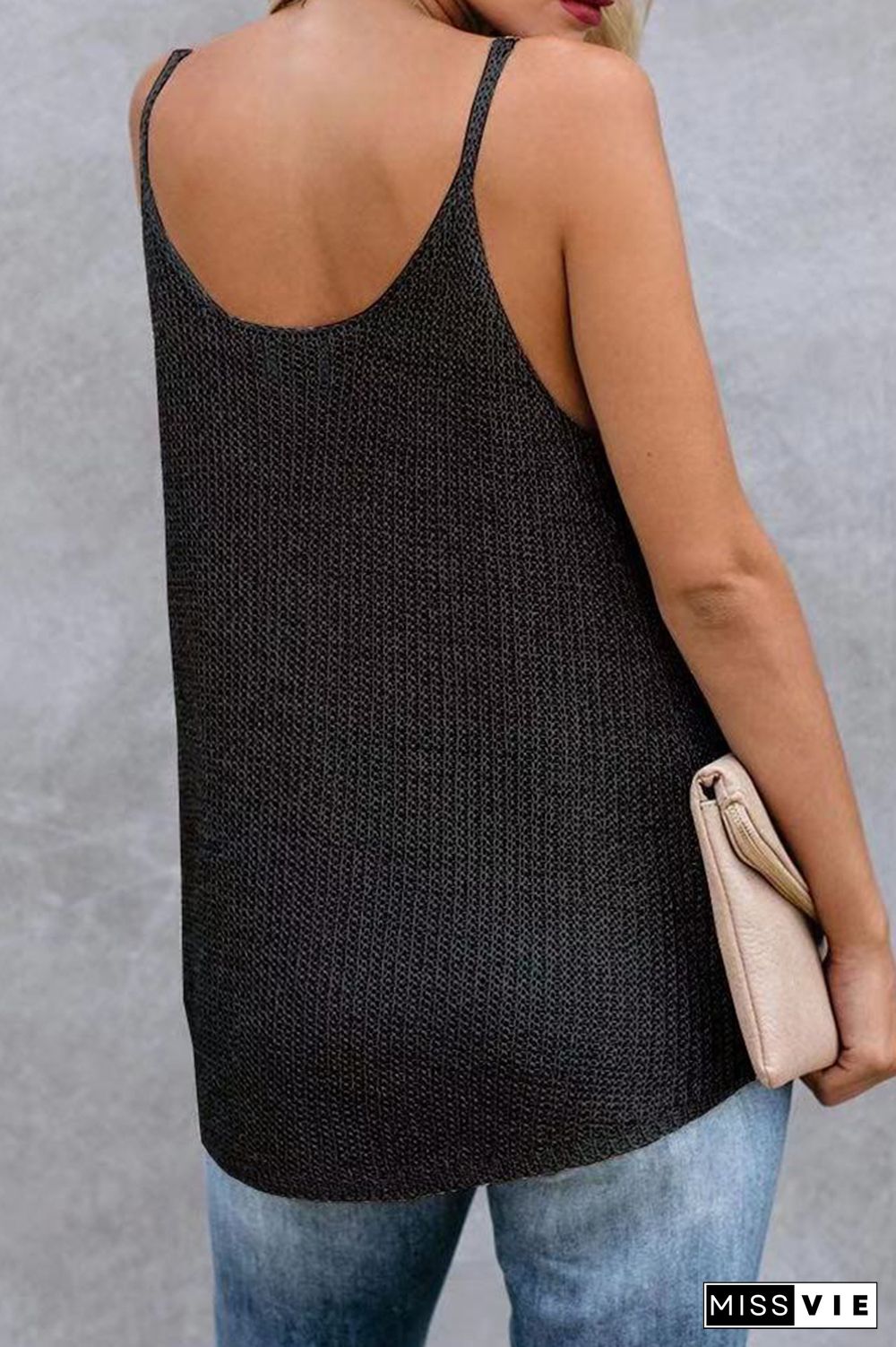 Color Block and Plain U Neck Knit Tank Top