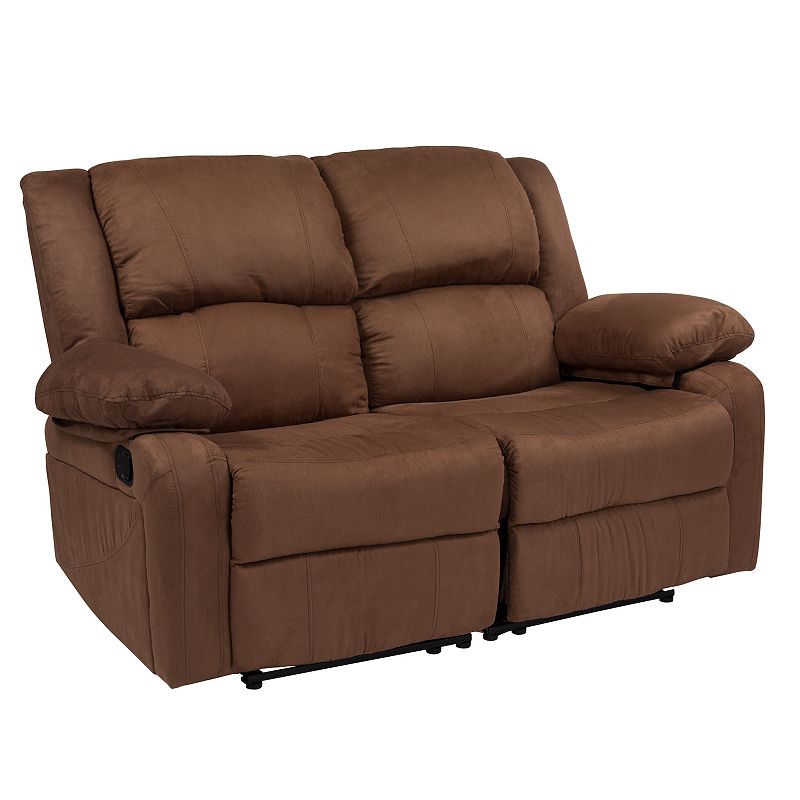 Emma and Oliver Brown LeatherSoft Loveseat with Two Built-In Recliners