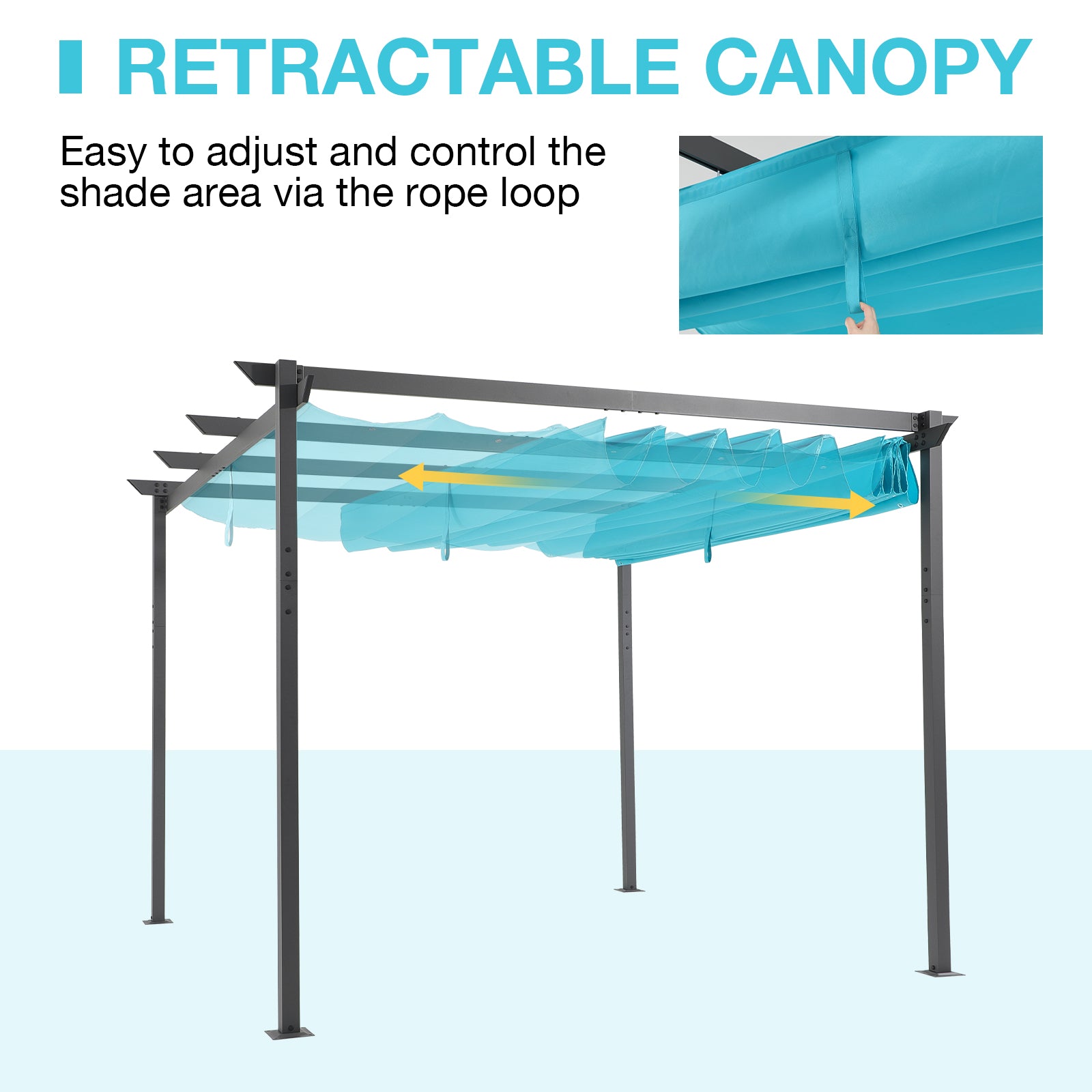 COBANA 10' x 10' Outdoor Pergola, Aluminum Patio Shade Shelter with Retractable Canopy for Garden, Porch, Backyard, Blue