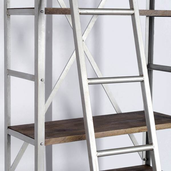 Yeva Steel and Wood Bookcase With Ladder   Industrial   Bookcases   by Rustic Edge  Houzz