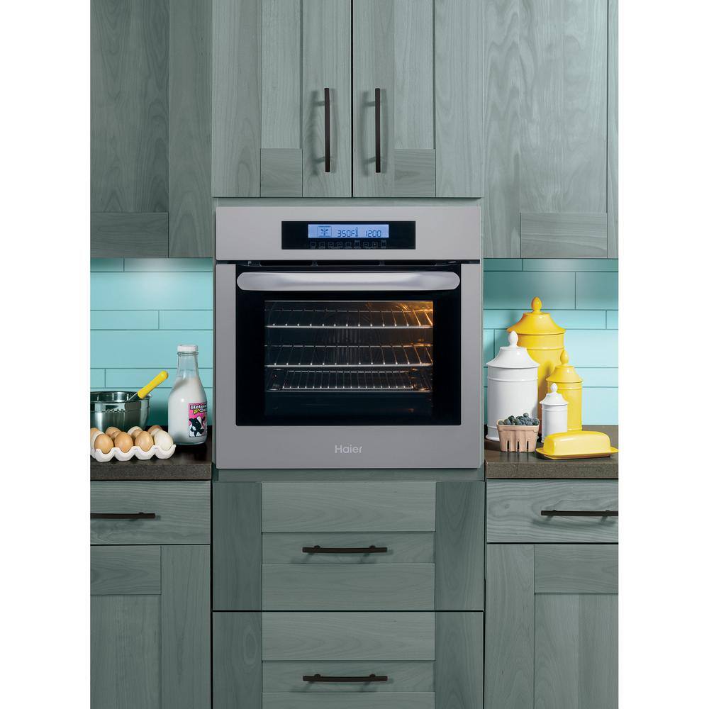 Haier 24 in. Single Electric Wall Oven with Convection in Stainless Steel HCW2360AES