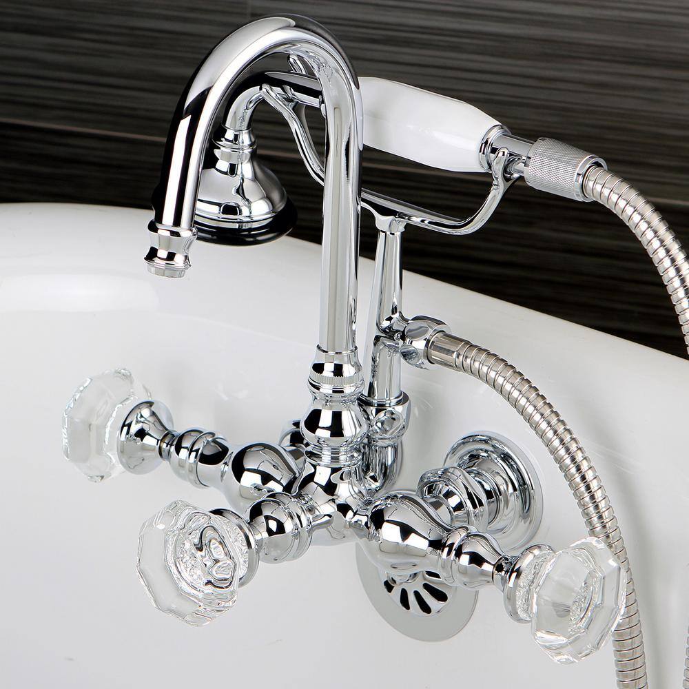 Kingston Brass Vintage Crystal 3-38 in. Center 3-Handle Claw Foot Tub Faucet with Handshower in Chrome HAE8T1WCL