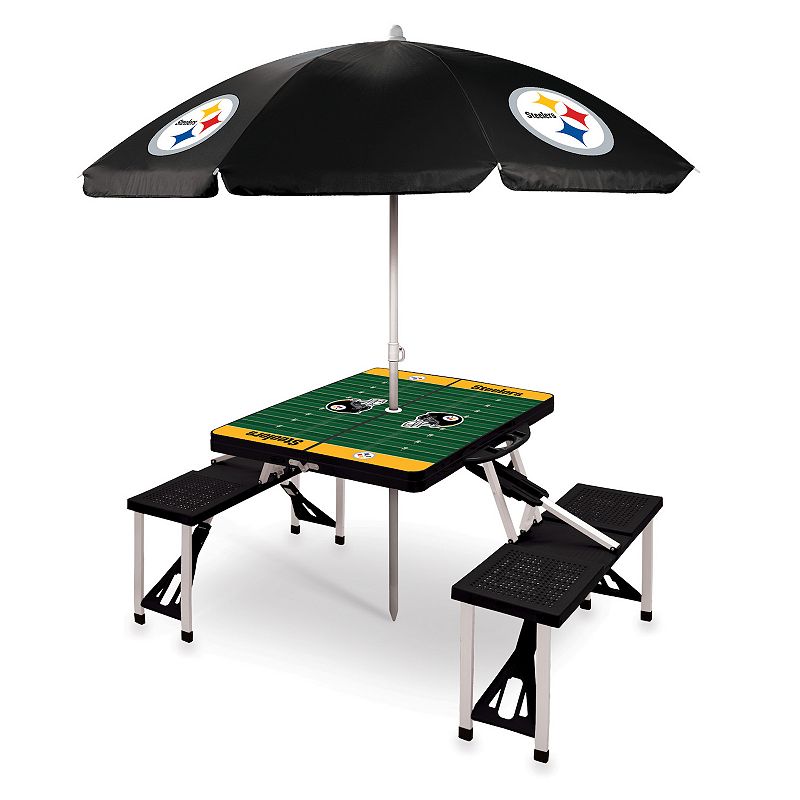 Picnic Time Pittsburgh Steelers Portable Folding Table with Umbrella