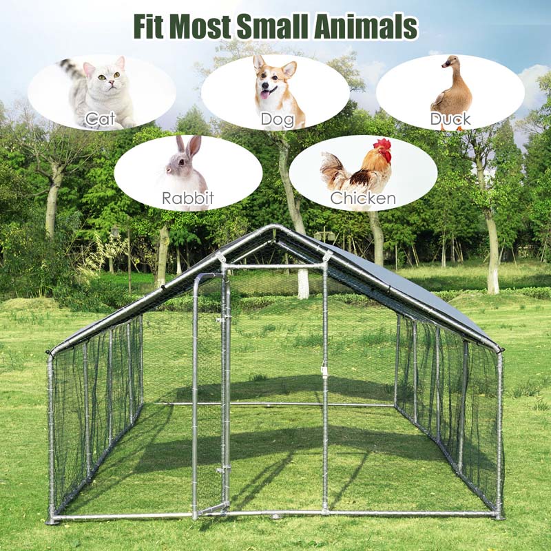 26 FT Large Metal Walk-in Chicken Coop Cage Runs Hen House with Cover & Lockable Door