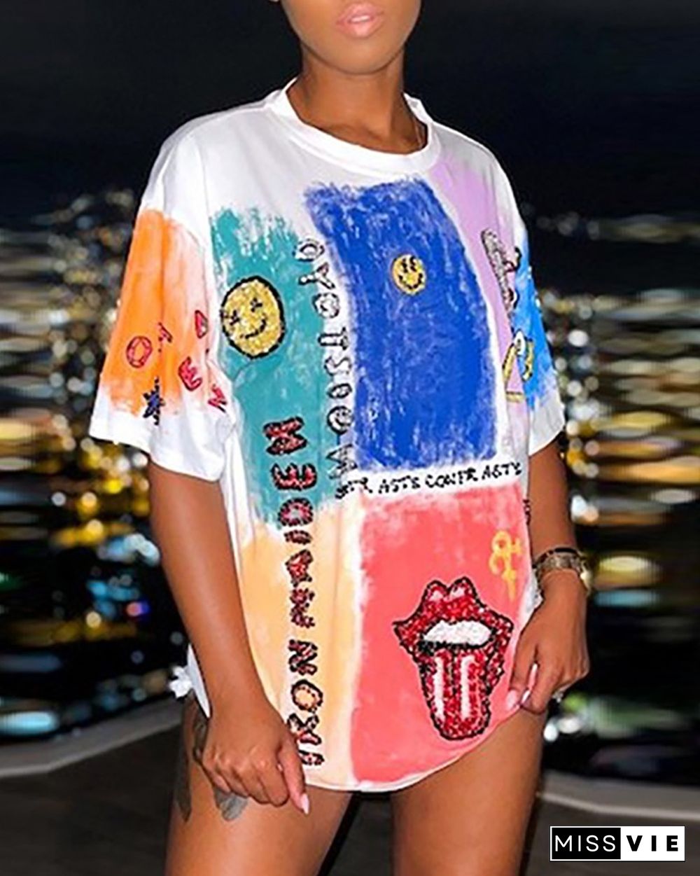 Letter Lip Graphic Print Casual T-Shirt