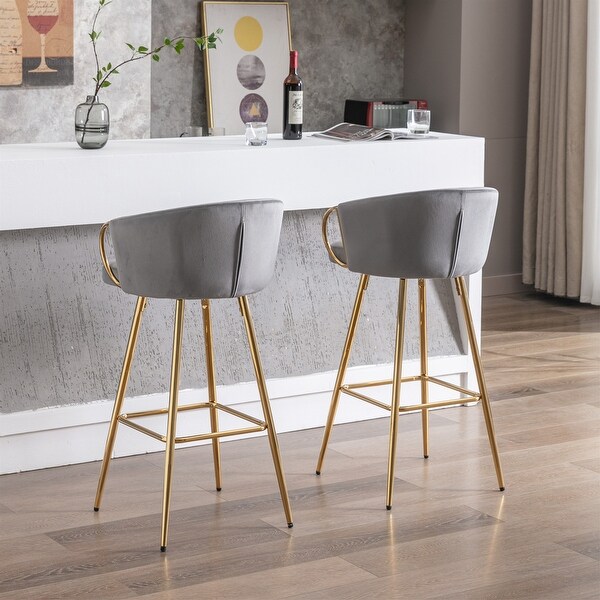 Velvet Bar Stools with Chrome Footrest (Set of 2) - 20.08