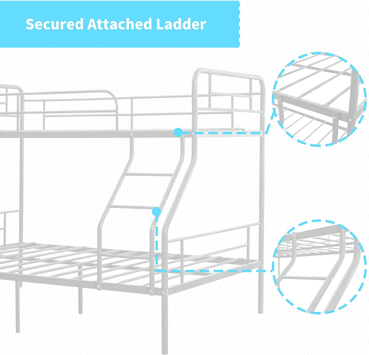 cuoote Twin Over Full Bunk Bed w/Ladder and Guardrail, Space-Saving Design, No Box Spring Needed, White