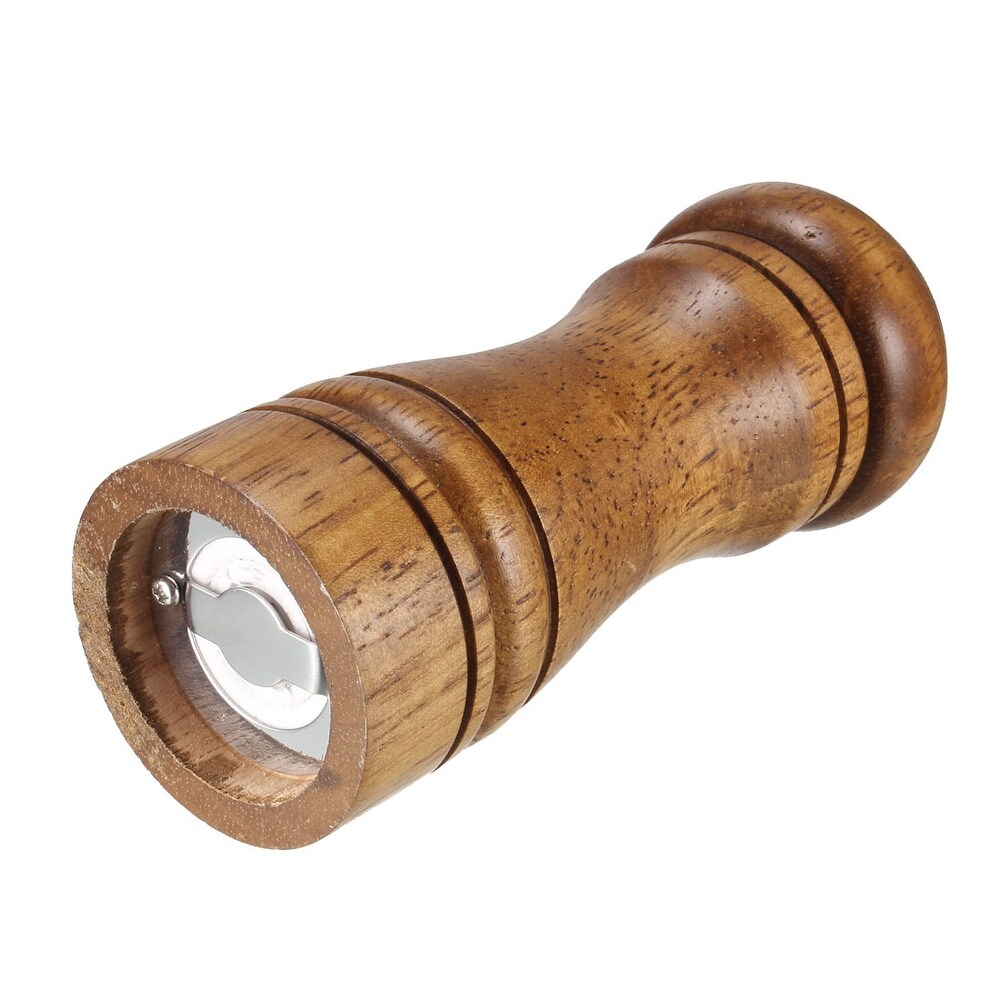 Pepper Grinder 5 inch Solid Wood Adjustable Coarseness Salt and Pepper Mill   Wooden  Silver Tone