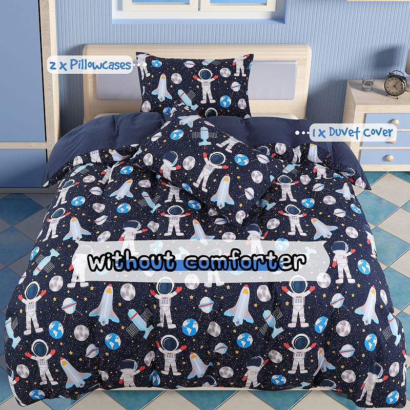 3 Pcs Polyester Microfiber Kids Duvet Cover Set Space Astronaut Pattern Twin