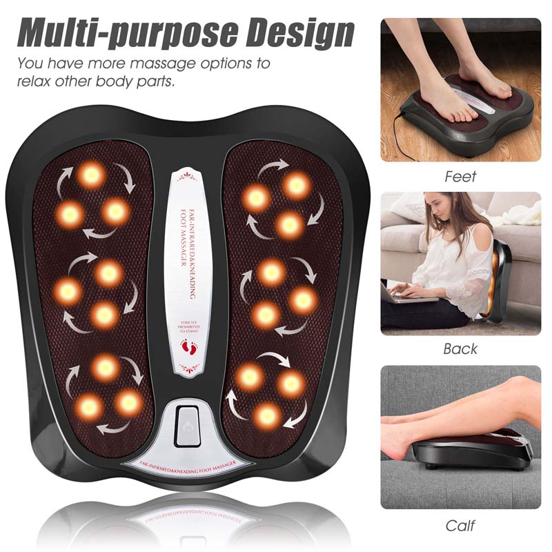 3-in-1 Electric Foot Massager, Foot Back Leg Kneading Shiatsu Massage Machine, Foot Warmer with Infrared Heating & 18 Massage Nodes