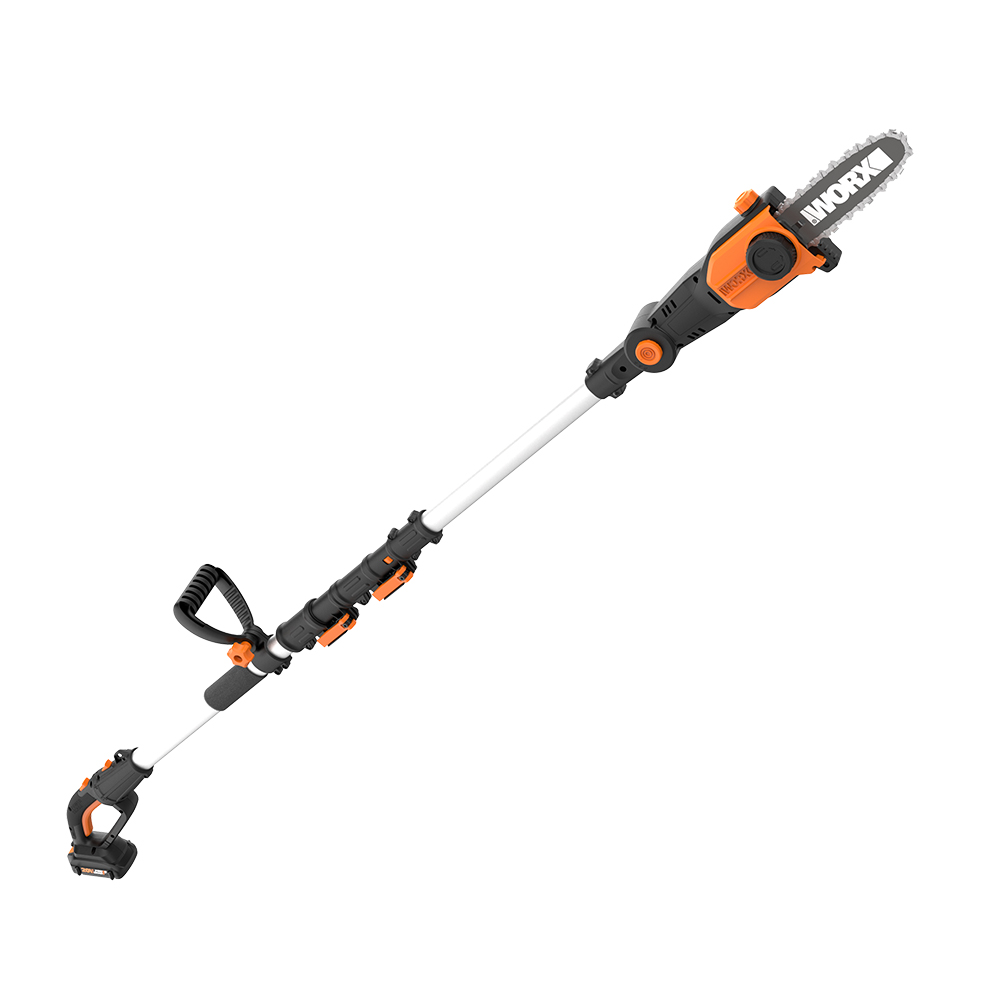 worx WG349 POWER SHARE 20V 8in. Cordless Pole Saw with 13 ft Reach， 3 Position Head， Rotating Handle (Battery and Charger Included)