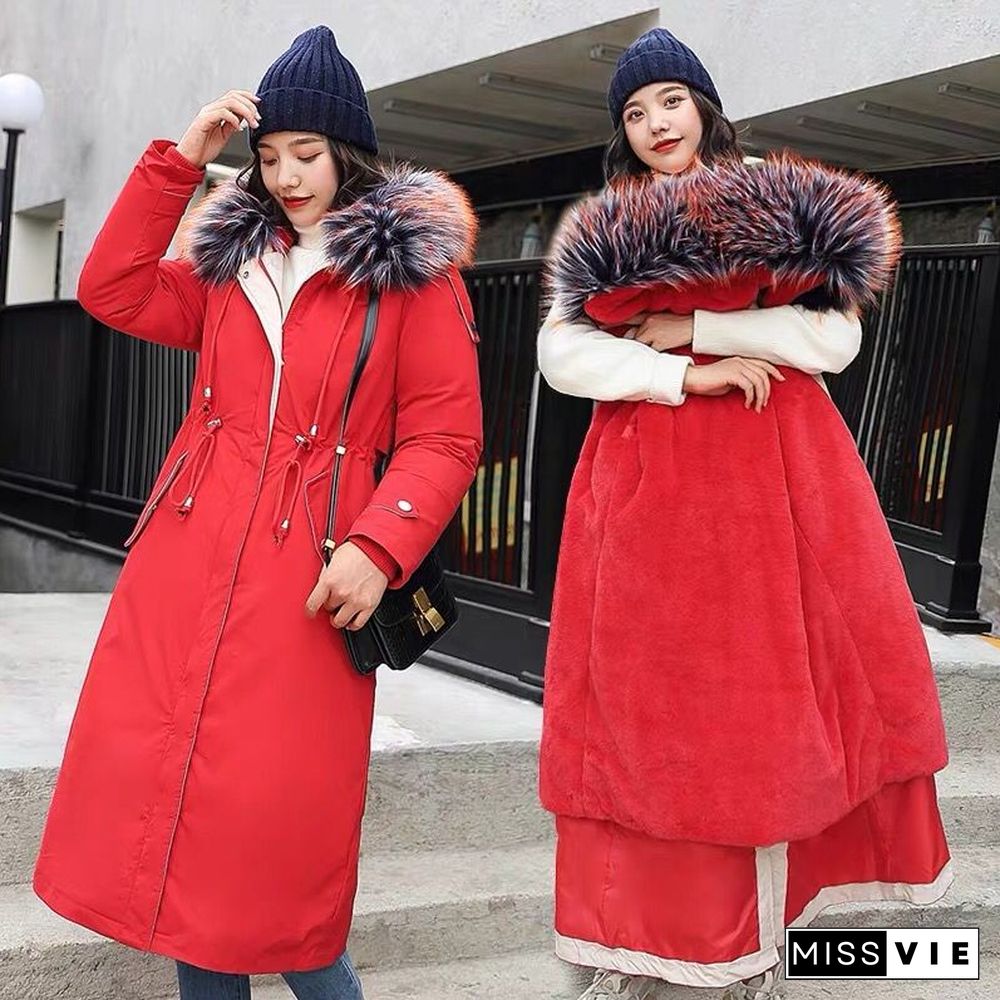 Fashion Long Detachable Lamb Hair Liner Parker Cotton Jacket Coat New Warm Women'S Winter Jackets Big Faux Fur Coats Parkas