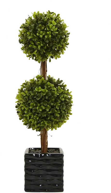 20 Inch Faux Green Double Ball Topiary in Black Pot