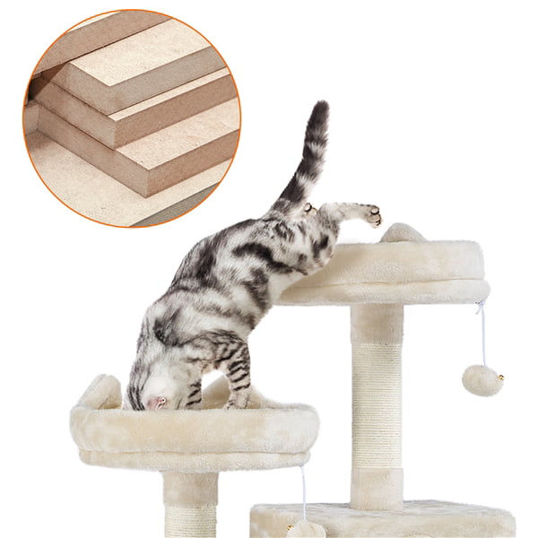 SMILE MART 62.2" Double Condo Cat Tree and Scratching Post Tower, Beige