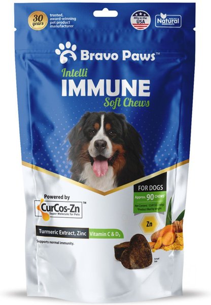 Bravo Paws Intelli Immune Dog Soft Chews Treats， 12.69-oz pouch， 90 count