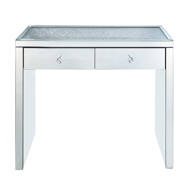 Wooden Console Table with 2 Storage Drawers and Faux Diamond Inlay， Silver