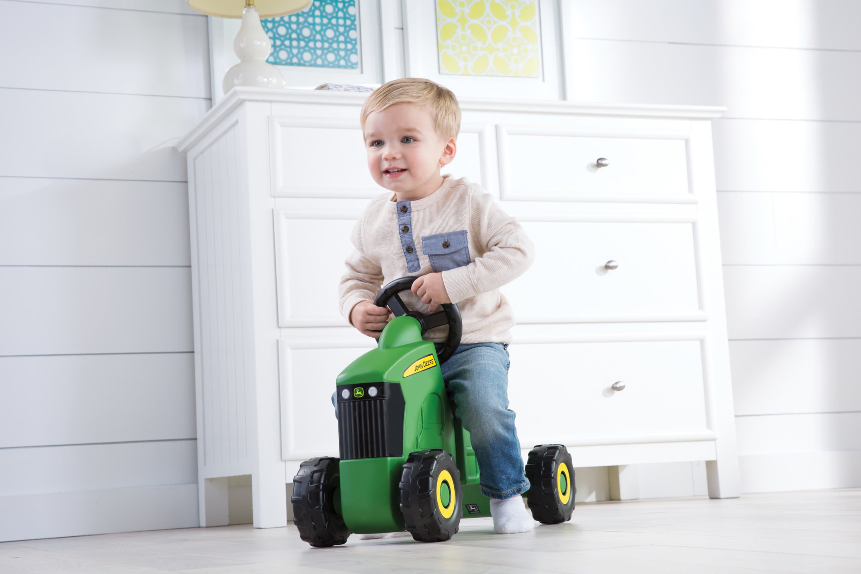 John Deere Foot to Floor Ride On Tractor Toy， Toddler Tractor Ride On Vehicle， Green