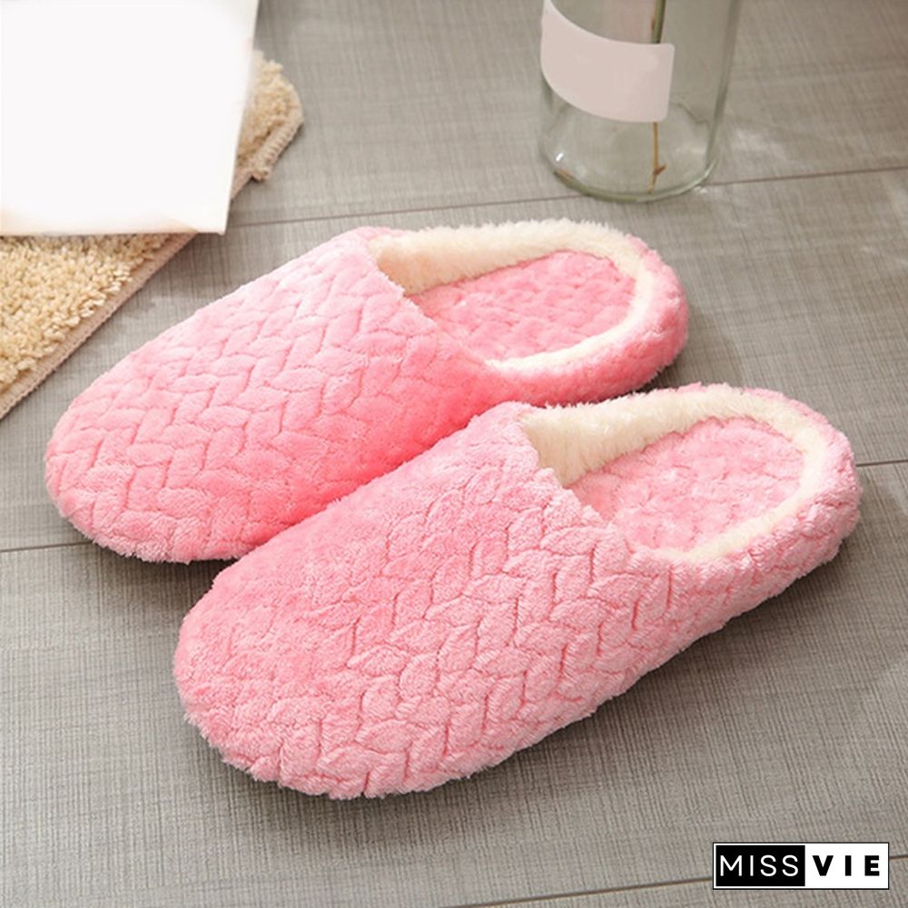 Ladies Fashion Plus Size Soft Bottom Plush Slippers Non-Slip Wooden Floor Indoor Couples Cotton Slippers